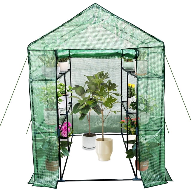 GloryStar Serre de Jardin à Entrée Piétonne avec 4 Tablettes, Abri Portatif pour Plantes d'Extérieur avec Porte Enroulable, Structure Résistante aux Intempéries pour la Cour Arrière, le Patio et la Culture au Jardin