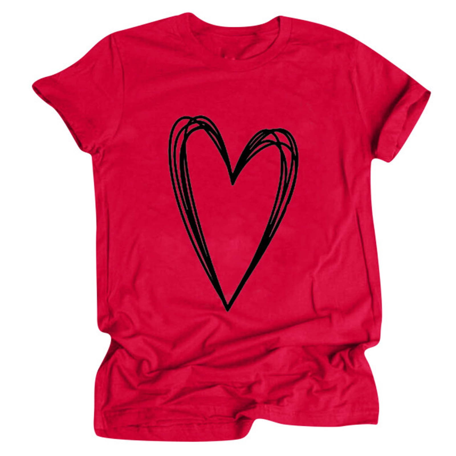 Hauts d'Été Grande Taille pour Femmes, Hauts Tendance pour Femmes, T-Shirt à Col Rond à Manches Courtes Imprimé Cœur, Blouse Décontractée Basique, T-Shirt à Col en V pour Femmes en Liquidation