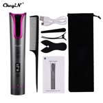 CkeyiN 18mm Automatic Curling Iron,Cordless Hair Curler, USB Ceramic Curling Iron Hair Waver T Waves Iron Curling Wand Air Curler,LCD 4-Speed Fast Temperature And Time Control