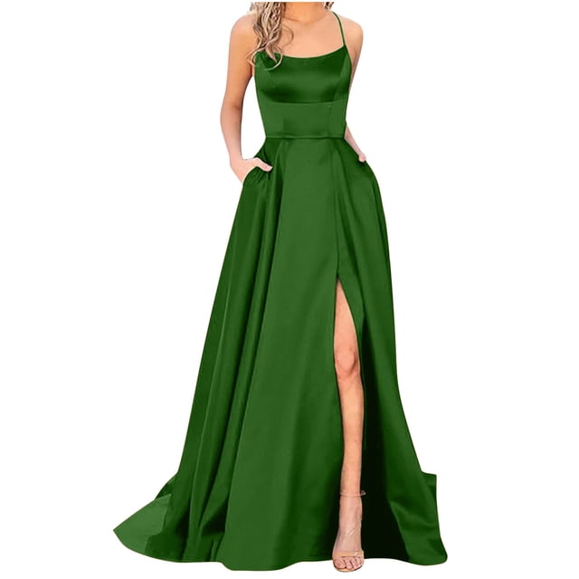 Pompotops Women's Solid Color Off Back Strap Long Dress Slim Off Shoulder Evening Dress