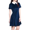 thumbnail image 1 of Unique Bargains Robe Évasée au-Dessus du Genou à Manches Courtes Contrastées avec Col pour Femme TG Bleu, 1 of 5
