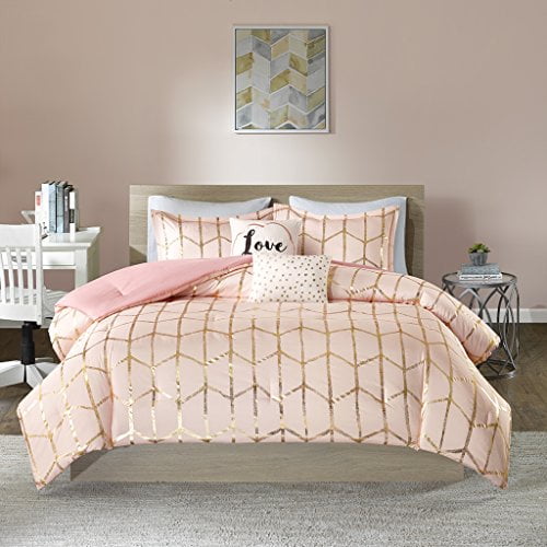 Intelligent Design Raina Ensemble de Couette Imprimé Métallique Blush/or Full/Grand