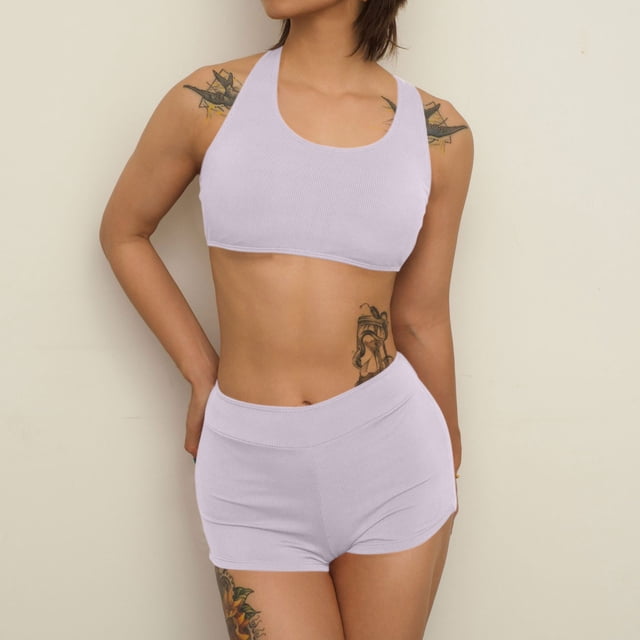 Cameland Fashion Women's Sexy Hanging Neck Swimsuit Set Solid Color Split Swimsuit Two Piece Set