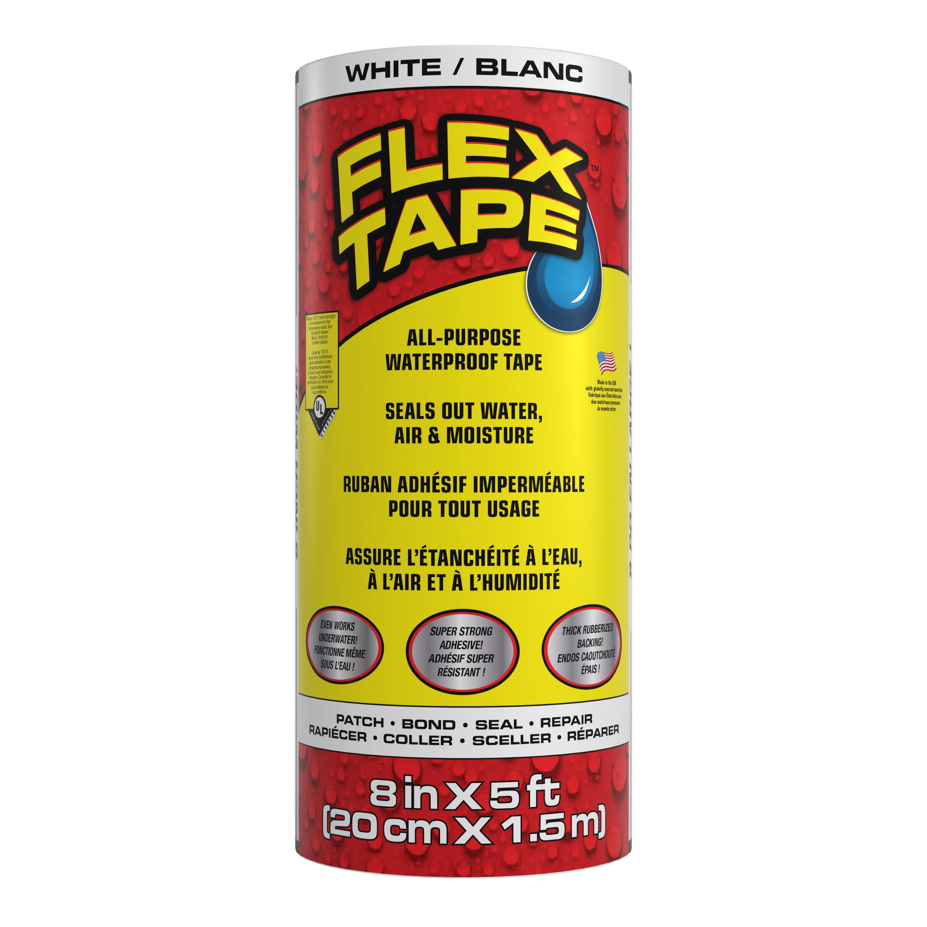 Flex Tape, Strong Rubberized Waterproof Tape, 8 inches x 5 feet, White