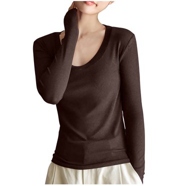 AherBiu T-Shirts à Manches Longues pour Femmes Couche de Base sous-Maillots Col Rond Côtelé Coupe Ajustée T-Shirts Blouse