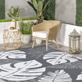 thumbnail image 4 of Waterproof Outdoor Rug 8 x 10 Modern Plastic Straw Rug Tropics Palm Leaves Camping Rug, Large Reversible Mat Indoor Outdoor Carpet for Patio RV Porch Deck Balcony, Grey White, 4 of 8