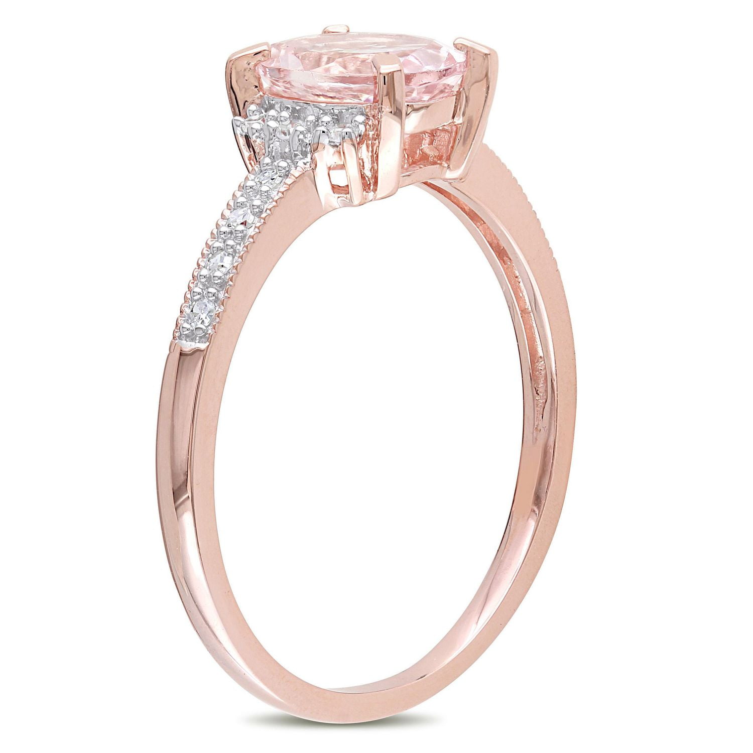 Bague avec morganite d'1,14 ct PBT et accents de diamants en argent sterling plaqué de rhodium rose deTangelo