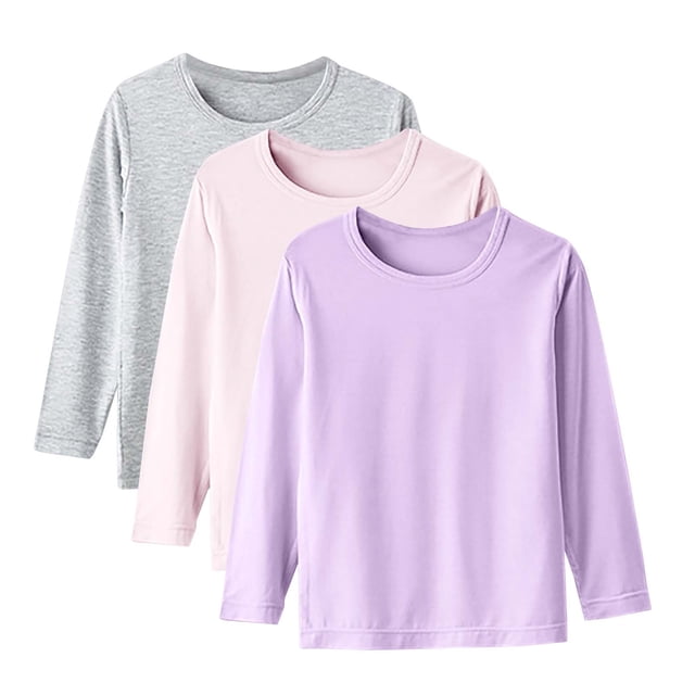 DXOUPM Chandails à Manches Longues pour Filles Col Ras du Cou Lot de 3 Chandail Léger Confortable T-Shirt Doux