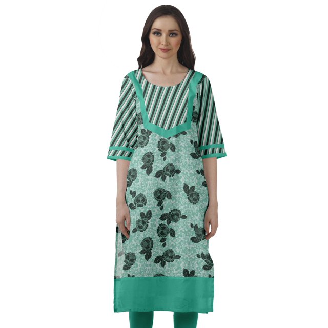 Moomaya Robes Indiennes pour Femmes Décontractées d'Été Imprimées Manches 3/4 Longue Kurta
