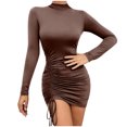 thumbnail image 1 of Yuyuzo Robe Courte Extensible pour Femmes, Tenue de Boîte de Nuit, Ajustée, Moulante, Manches Longues, Ourlet à Cordon, Robe Courte Basique, Couleur Unie, 1 of 7