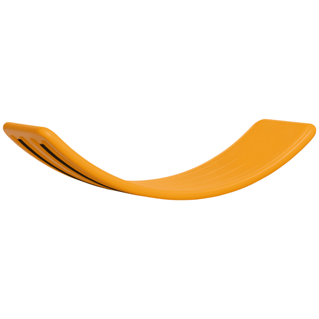 Qaba Planche d'Équilibre de 32,3 Pouces pour Enfants de 3 à 6 Ans, Montrée dans une Couleur Jaune Vibrante. la Planche à Bascule Courbée Présente une surface Lisse et Polie avec des Bandes Antidérapantes au Bas pour une Sécurité Accrue. Fabriquée en Matériau PE durable, Elle Est Conçue pour des Usages Multiples comme un Pont, une Bascule Ou une Chaise Longue. la Planche Mesure 32,3 Pouces de Longueur, 10,8 Pouces de Largeur et 7,7 Pouces de Hauteur, avec une Capacité de Charge de 110 Lb à l'Avant et 44 Lb à l'Arrière