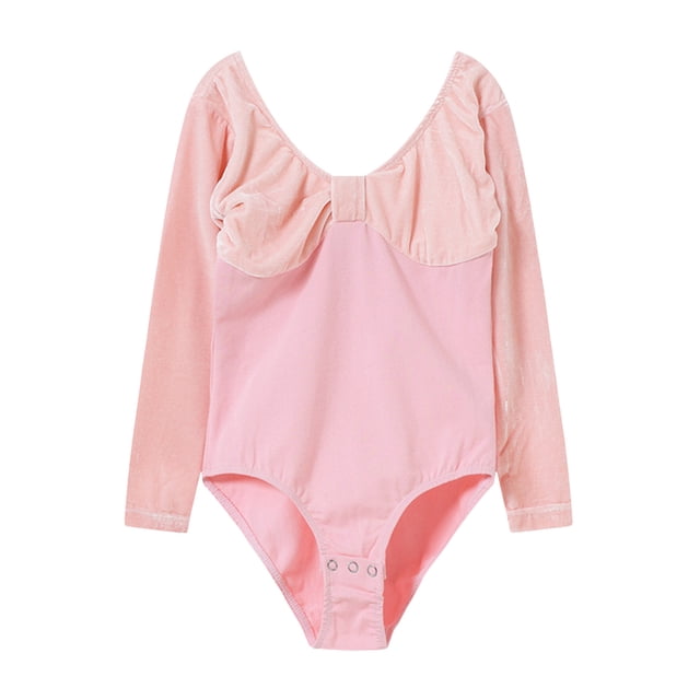 Justaucorps de Ballet pour Filles Robe de Danse à Manches Longues Robe d'Entraînement Patchwork Vêtements de Balle pour Adolescentes Rose 5-6 Ans