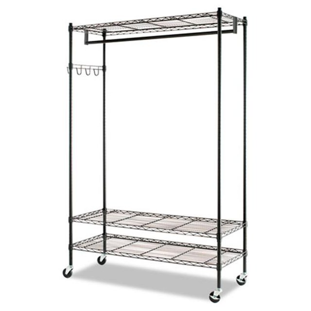 Rack à Vêtements en Treillis Métallique, Portemanteau, Rack Autonome avec Roulettes - Acier Noir