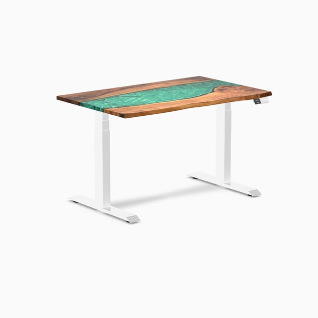 Desky Bureau Assis-Debout en Bois Dur à Double Résine - Noyer Naturel Rivière Émeraude / 48 x 30 Pouces / Blanc