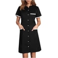 thumbnail image 1 of Bocqde Robe de Sarrau Femmes Infirmières Tenue de Travail Robes Manches Courtes Boutonnée Robe de Sarrau avec Poches, 1 of 5