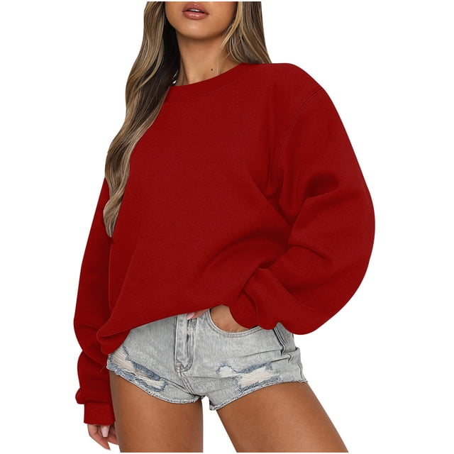 EGNMCR Chandail pour Femmes d'Hiver Coupe Ample Décontracté à Manches Longues Mode Col Ras du Cou Chandails Surdimensionnés Chandail à Enfiler pour Femmes