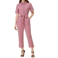 thumbnail image 1 of Unique Bargains Combinaison Pantalon pour Femme à Col Rabattu, Boutonnée, Taille à Nouer, Rose, TG, 1 of 6