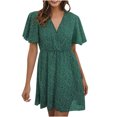 thumbnail image 1 of SMihono Robe d'Été Grande Taille pour Femmes 2023 Mode Imprimée Décontractée Printemps et Été Col en V Manches Courtes Longueur Genou, 1 of 4