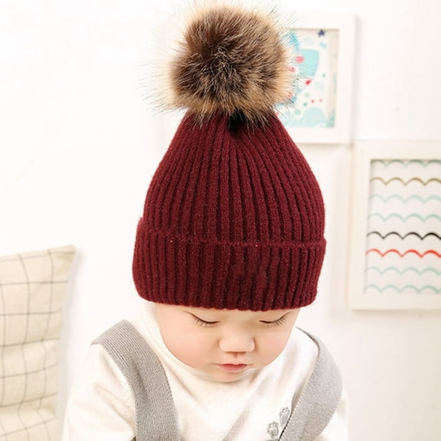 Bonnet Tricoté en Laine pour Bébé, Automne-Hiver, Doux et Chaud, avec Pompon