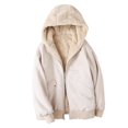 thumbnail image 1 of WEIYLL Fleece Jacket Women Reversible Plush Hooded Solid Color Thickened Warm Beige Cold Weather Tops Size S, 1 of 8