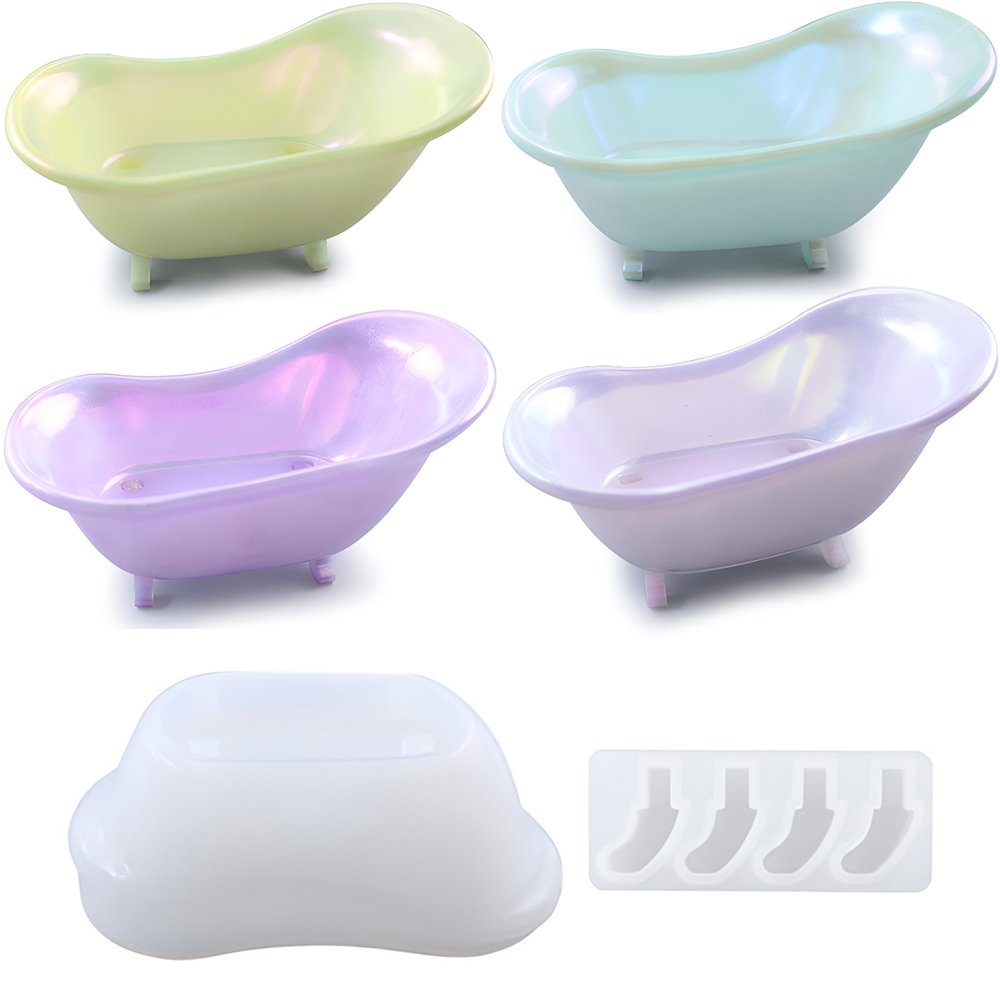 AMERTEER 2 Sets Bathtub Resin Mold Silicone Bathtub Storage Box Mold Jewelry Trinket Box Mold for Epoxy Resin Casting Jewelry Candy Keychain Container