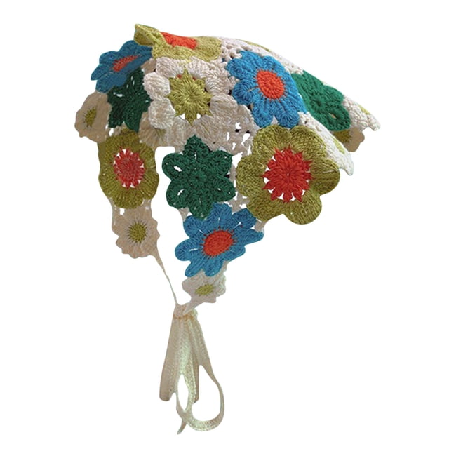 Birdeem Hand Crocheted Hook Flower Hollowed Out Triangular Scarf Sweet and Cute Tie Hair Turban Hat