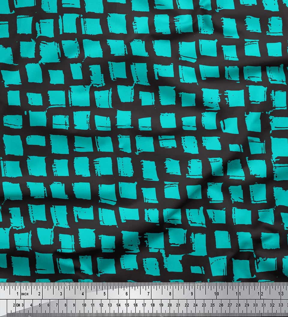 Soimoi Green Silk Fabric Stripe & Square Geometric Print Fabric by Yard 42 Inch Wide