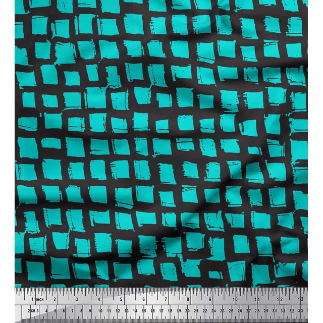 Soimoi Green polyester Crepe Fabric Stripe & Square Geometric Printed Fabric 1 Yard 52 Inch Wide