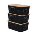 thumbnail image 4 of DOLITY 3x Storage Bins with Bamboo Lids Storage Basket for Tabletop Kitchen Cabinet Black, 4 of 9