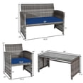 thumbnail image 3 of Costway 4PCS Patio Rattan Furniture Set Conversation Glass Table Top Sofa Cushioned Navy, 3 of 10