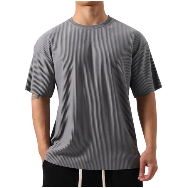 cfhntfmh Men's Muscle T Shirt Casual Short Sleeve Tops Ribbed Crewneck Slim Fit Workout Gym Solid Color Basic Tee Shirts
