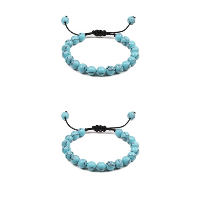 Decodeary Stackable Collection Bracelet For Men And Women Natural Gemstones Beads Minimalist Bracelet For Women Beads Bracelet Black line+lightblue 2Set