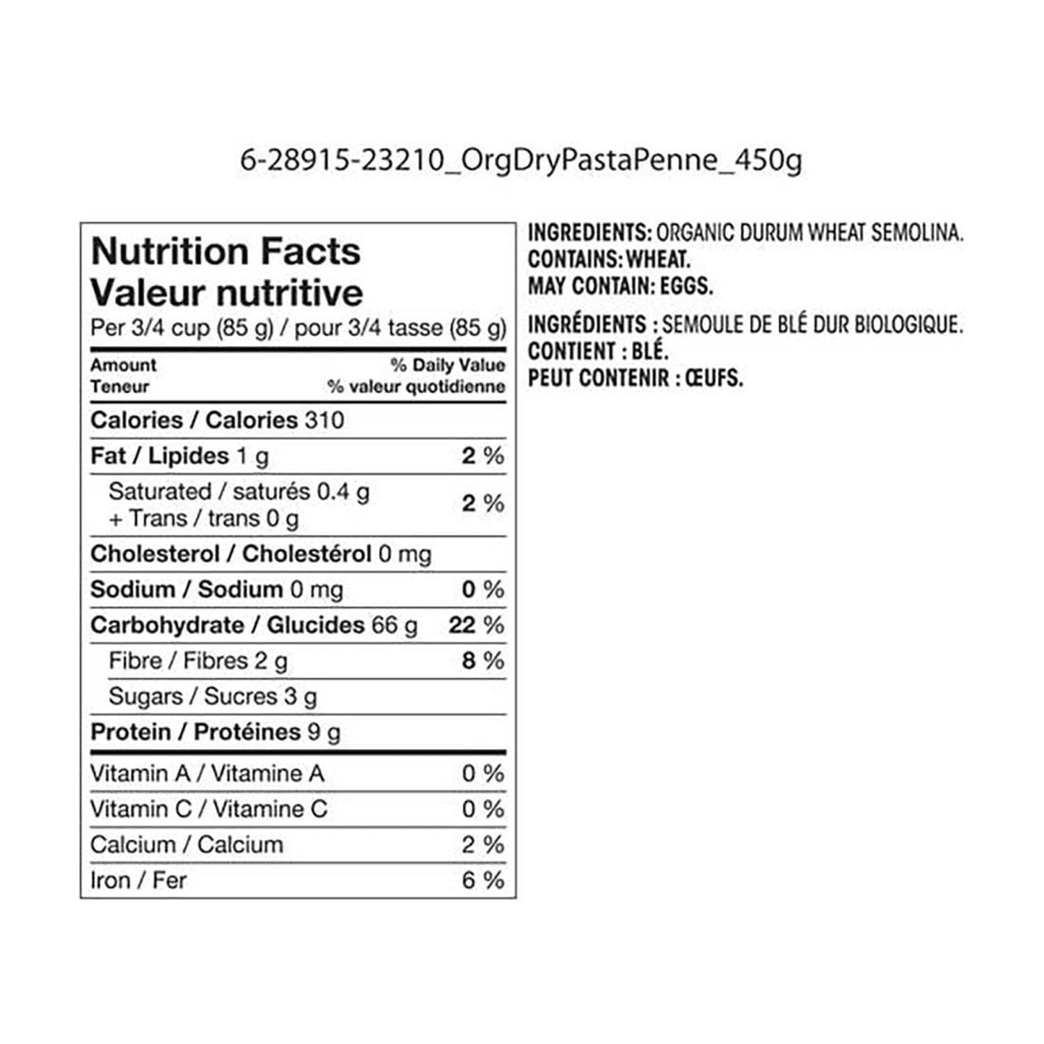 Pâtes penne de Great Value Biologique
