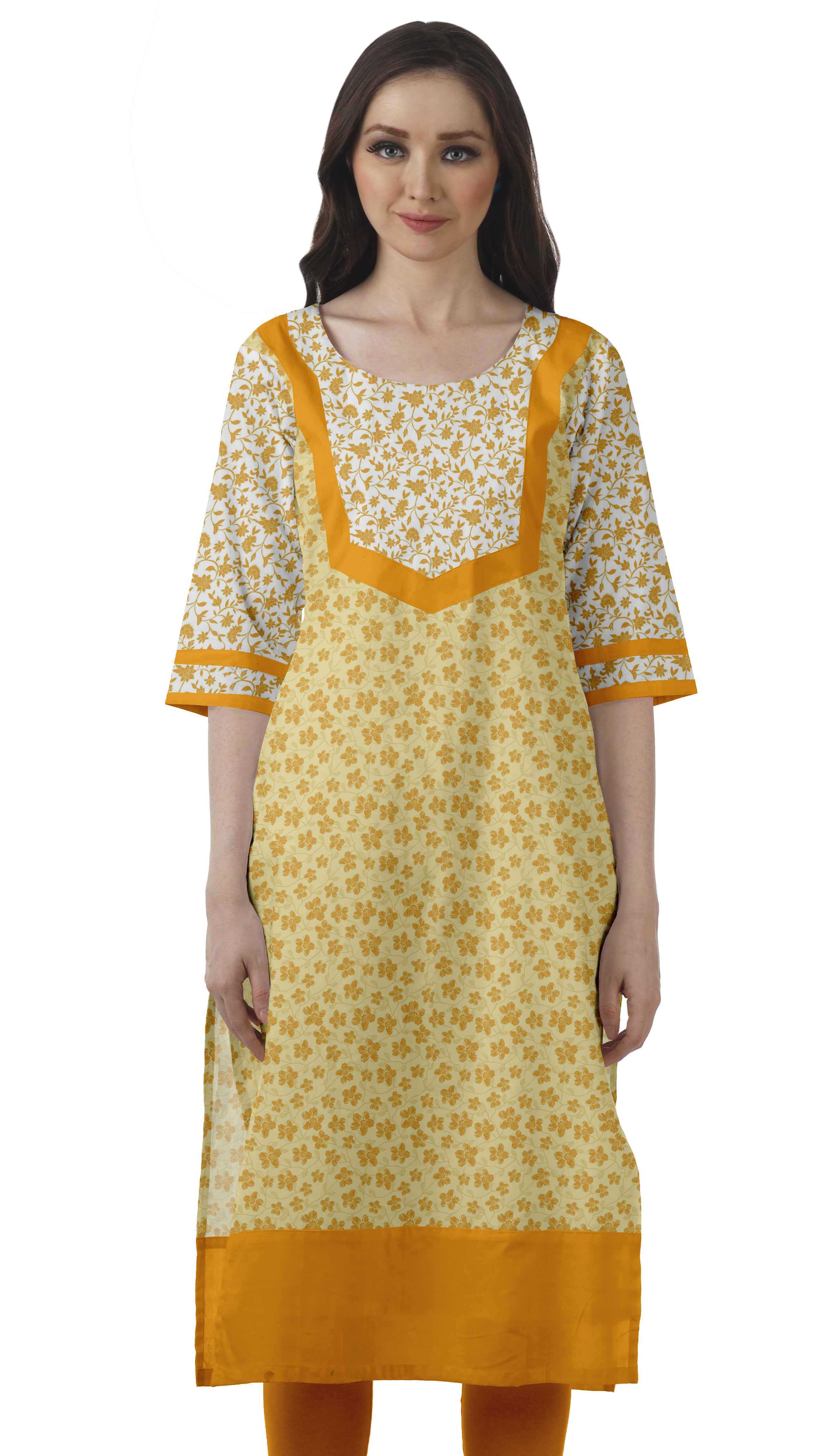 Moomaya Robes Indiennes pour Femmes Décontractées d'Été Imprimées Manches 3/4 Longue Kurta