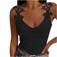thumbnail image 2 of EGNMCR Camisoles pour Femmes Mode Femmes Col en V Patchwork Uni Dentelle Courts Camis Hauts Gilet, 2 of 8