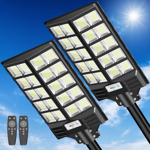 JOYEYE Solar Street Light 4000W Solar Street Light Outdoor 300000 Lumens Solar Parking Lot Lights 6500K Solar Lights Outdoor Motion Sensor Dusk to Dawn for Parking Lot 2 Pack