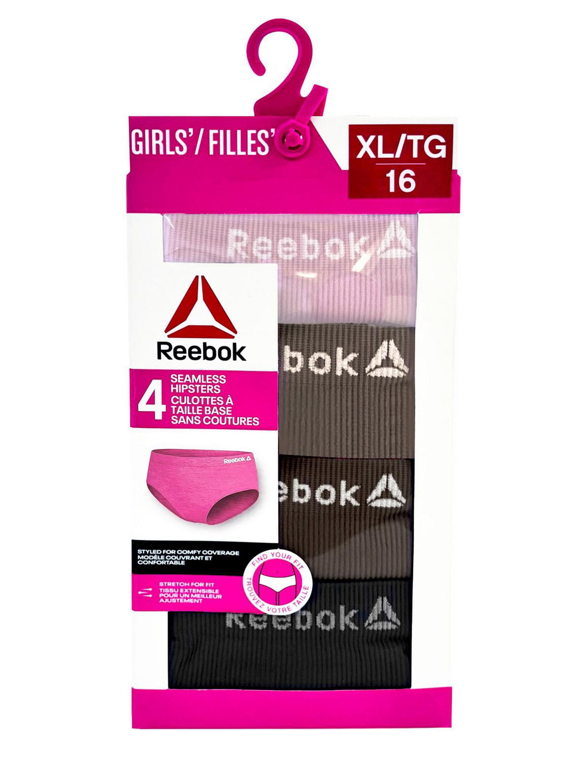 Culottes hipster côtelées sans coutures Reebok pour filles, paquet de 4