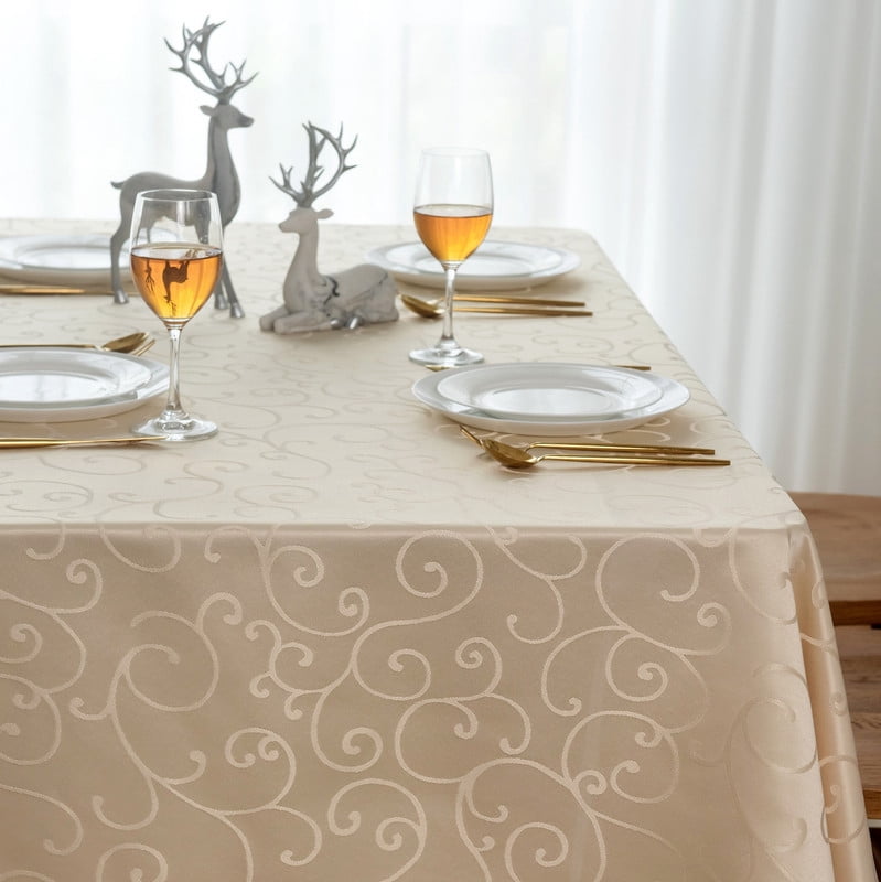 Marina Decoration Jacquard Waterproof Thick Elegant Luxury Premium Solid Damask Branch Scroll Decorative Home Kitchen Tablecloth Liquid Repellent and Stain Resistant