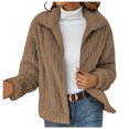 thumbnail image 2 of Qertyioot Women's Open Front Cardigan Spring And Winter New Striped Plush Short Coat, 2 of 6