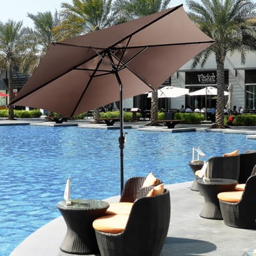 Costway Parasol de Patio 9 Pi, Marché, Acier Inclinable avec Manivelle, Extérieur Cour Jardin, Beige