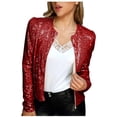 thumbnail image 2 of TIMIFIS Women's Sequin Jacket Long Sleeve Open Front Cropped Jackets Party Cardigan Coat-RedFall/Winter, 2 of 6
