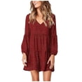 thumbnail image 1 of Ketyyh-chn99 Robes Chemises pour Femmes Décontractées de Plage Robe d'Été de Plage Robe d'Automne Décontractée Ample Mini-Robe Bordeaux,TG, 1 of 5