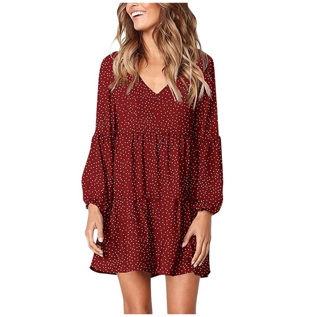 Ketyyh-chn99 Robes Chemises pour Femmes Décontractées de Plage Robe d'Été de Plage Robe d'Automne Décontractée Ample Mini-Robe Bordeaux,TG