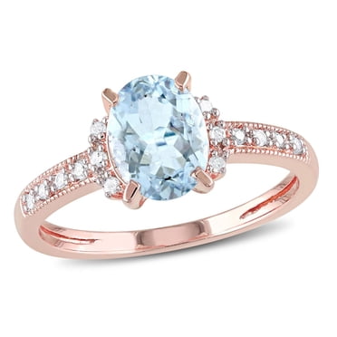 Bague cocktail Tangelo avec aigue-marine 1 CT PBT et accents de diamants en argent sterling plaqué de rhodium rosé