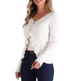 thumbnail image 4 of INSPIRE CHIC Long Sleeve Shrug for Women's Buttons Ruffle V Neck Sweater Cardigan S White, 4 of 6
