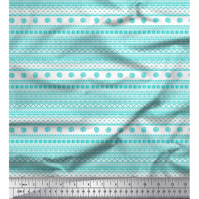 Soimoi Green polyester Crepe Fabric African Tribal Print Fabric by the Yard 52 Inch Wide