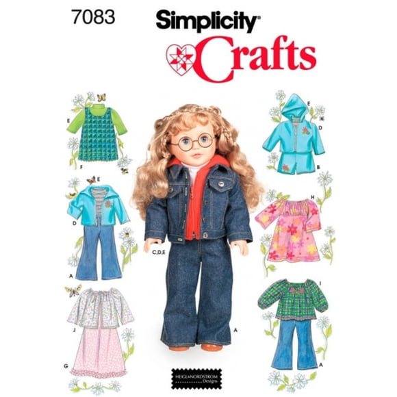 Simplicity Sewing Pattern 7083 Doll Clothes, One Size
