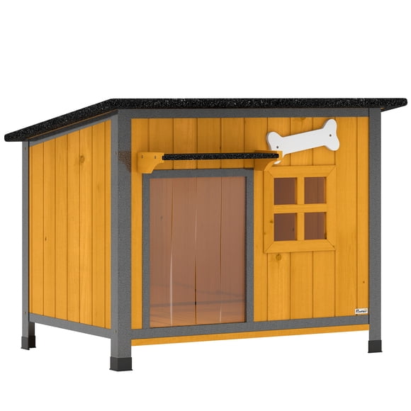 PawHut Outdoor Dog House with Anti-Chewing Steel Frame, Wooden Dog House