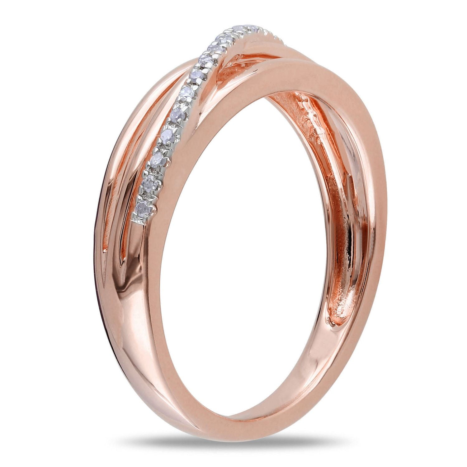 Miabella Diamond-Accent Rose Rhodium Plated Sterling Silver Cross-Over Ring