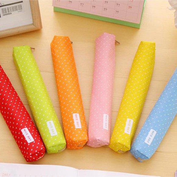 Cqxid Bureau&Artisanat&Papeterie à Moins de 5 $ Longue Trousse à Crayons à Pois Couleur Bonbon Trousse à Crayons en Toile Créative pour Étudiant